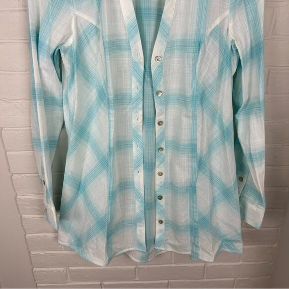 Soft Surroundings Lightweight Long Line Plaid Button Down Shirt Size XS - Picture 6 of 10